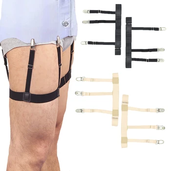 1 пара мужских рубашечных ремней С нескользящими фиксирующими зажимами, удерживающими рубашку подвернутой К ноге, подвязки на бедрах, Регулируемый фиксирующий ремень