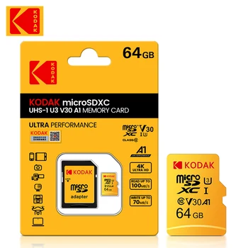 100% Оригинальная Карта Kodak Micro SD 64 ГБ Высокоскоростная Карта памяти 64 ГБ U3 A1 V30 Класса 10 SD TF Карта Для адаптера Бесплатная доставка