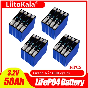 16шт LiitoKala 3,2 V 50Ah Lifepo4 Элемент Литий-железофосфатный для 12V 50Ah 24V Аккумуляторной Батареи 48V Для Хранения Солнечной энергии
