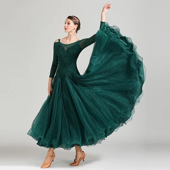 2019 Новое кружевное стандартное платье для бальных танцев, женские сексуальные платья для соревнований по танцам, танцевальная одежда, современный танцевальный костюм, платье для вальса