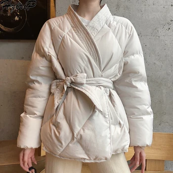 2023 Новый дизайн, женское зимнее однотонное пальто с поясом, женская толстая высококачественная верхняя одежда для студентов, Милая женская куртка, уличная одежда