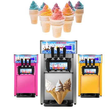 220V Маленькая Машина Для Производства Мороженого Tricolor Ice Cream Maker Коммерческое Настольное Оборудование Для Замораживания Сладкого Конуса Из Нержавеющей Стали Мощностью 1200 Вт