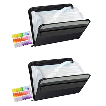 2x13 карманов, Расширяющаяся папка для файлов, Пластиковый бумажник для документов формата А4, органайзер для стационарного хранения в личном офисе (черный)