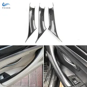 3шт Текстура из Углеродного волокна Для стайлинга автомобилей, Внутренняя Отделка Ручки Пассажирской двери BMW 5 Серии F10 F18 2011 2012 2013 - 2017