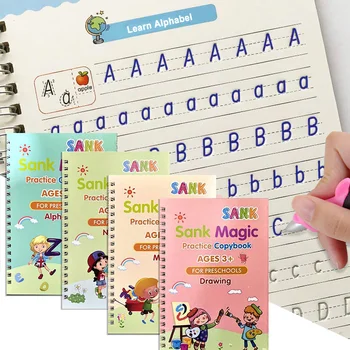 4 Книги Многоразовая Тетрадь для Каллиграфии Изучения Алфавита Рисования Арифметики Математики Детские Книги для практики рукописного ввода Детские игрушки