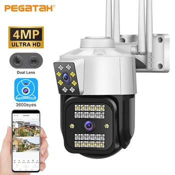 4-Мегапиксельная IP-камера WiFi PTZ Камера видеонаблюдения с Двумя Объективами, Цветное Ночное Видение, Автоматическое Отслеживание Наружных Камер Видеонаблюдения