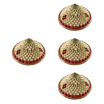 4 шт. Детская бамбуковая плетеная шляпа в китайском стиле, Бамбуковая шляпа, декоративная бамбуковая плетеная шляпа