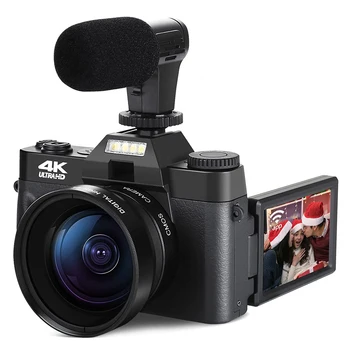 48-Мегапиксельная Цифровая камера Камера для видеоблогинга 4K Видеокамера для YouTube с Wi-Fi, 3-дюймовая Видеокамера с откидным экраном, 16-кратный Зум, Камеры для ведения блога