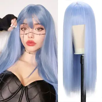 AISI HAIR Синтетический Прямой парик с челкой Длинные Синие Парики для женщин Косплей Вечеринка Волосы для ежедневного использования на вечеринках Термостойкие Волосы