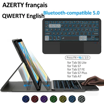 AZERTY Чехол с французской клавиатурой для Samsung Galaxy Tab S6 Lite, чехол BT 5.0 для Galaxy A8 A7 S7 FE Plus, трекпад, 7 цветов подсветки