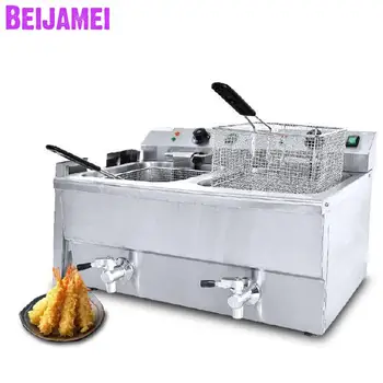 BEIJAMEI 11LFE-2 Электрическая фритюрница с двойным баком, коммерческая машина для жарки картофеля фри, машина для фритюрницы для курицы из нержавеющей стали