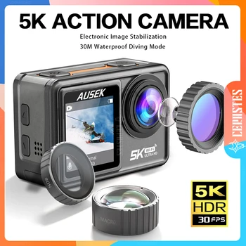CERASTES Экшн-камера 5K 4K 60FPS EIS Со Сменным Объективом 48MP Zoom Электронный Стабилизатор Камеры WiFi Экшн-Камера для Видеоблога