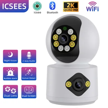 ICsees Беспроводные камеры безопасности, 4-Мегапиксельная камера видеонаблюдения с двумя объективами, 4G Wifi, Мини-Радионяня, Автоматическое отслеживание Ночного видения