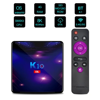 K10 S905X3 Smart TV Box Android 9,0 4K HD Google Play 4G Wifi Bluetooth-Совместимый 4,1 Ресивер Медиаплеер HDR 64GB TV BOX