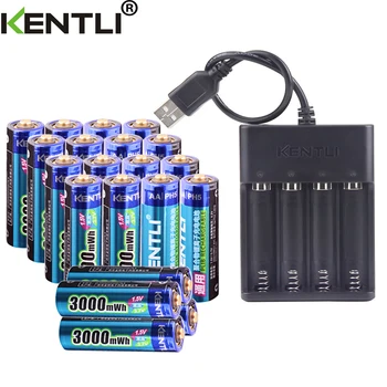 KENTLI 1,5 В 3000 МВтч литий-ионная аккумуляторная батарея AA aa + 4-канальный полимерный литий-ионный аккумулятор зарядное устройство