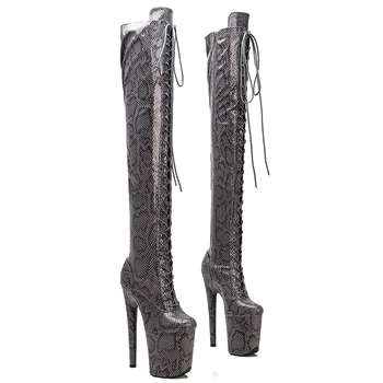 Leecabe 20 см/8 дюймов, обувь для танцев на шесте со змеиным верхом из искусственной кожи на платформе и высоком каблуке