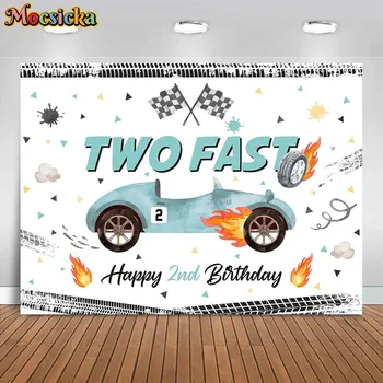 Mocsicka Two Fast Фон для Дня Рождения Тема гоночного автомобиля Мальчик 2-й День рождения Фото Фон Декор Для фотостудии Реквизит для фотосъемки