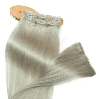 MRS HAIR Silver, Натуральное наращивание волос с заколкой, Прямые человеческие волосы с заколкой, настоящие человеческие волосы, увеличивающие объем, 3 шт./лот