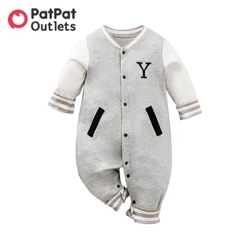PatPat/ Одежда из 100% хлопка для маленьких мальчиков, Комбинезон для новорожденных девочек, Спортивный Комбинезон с вышитыми буквами для новорожденных,