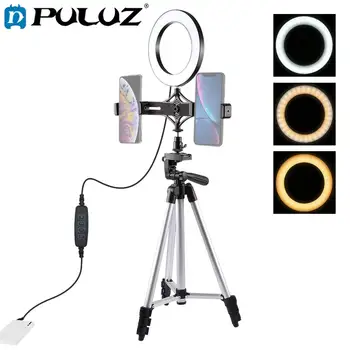 PULUZ Vlogging Youtube Vlog, Подставка для поддержки видео, Крепление для штатива и прямая трансляция, Двойной кронштейн для телефона + 6,2-дюймовые комплекты светодиодных ламп