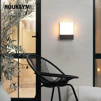ROUKEYMI Светодиодный настенный светильник, водонепроницаемый IP65, бра для крыльца, украшение коридора, сада, Освещение Интерьера, Алюминиевый Акриловый Светильник