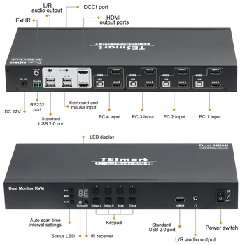 Tesmart Горячая Продажа DCCI вход 8 выход 2 HDMI KVM SwitchPass Через RS232 4K60HZ KVM переключатель для домашнего офиса
