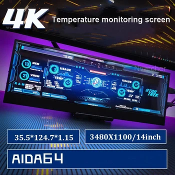 Wisecoco 14 Дюймов 3840*1100 IPS 4K Контроль Температуры Экрана Динамический Дисплей AIDA64 С Регулируемой Яркостью Для Рабочего стола Компьютера