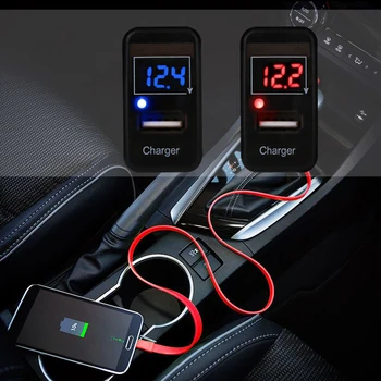 Автомобильное зарядное устройство Mini USB, быстрый адаптер питания 12V, быстрое зарядное устройство для телефона Toyota Со светодиодным вольтметром
