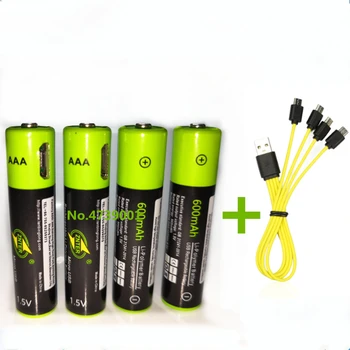 Аккумуляторная батарея ZNTER 1,5 В AAA 600 мАч, литий-полимерная батарея USB AAA, быстрая зарядка через кабель Micro USB