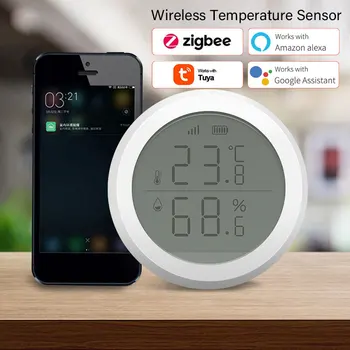 Беспроводной Светодиодный датчик температуры и влажности Tuya ZigBee, работающий с Google Assistant, концентратор Tuya Zigbee