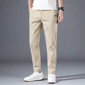 Весенне-летняя корейская версия, однотонная новая универсальная тонкая мужская одежда с эластичной талией, Свободные прямые модные повседневные брюки