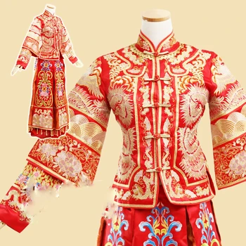Винтажная Золотая Вышивка Сю Хэ Фу, Китайское Традиционное Свадебное Платье Невесты Ханьфу, Республиканский Период, Свадебный Костюм Ханьфу
