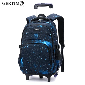 Детские Школьные сумки с принтом Звездного неба для мальчиков, рюкзак-тележка на колесиках, Детский съемный ортопедический школьный рюкзак, студенческие сумки на колесиках