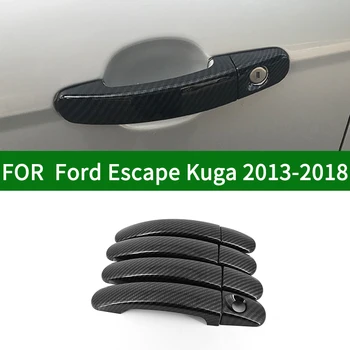 Для Ford Escape Kuga 2013-2018 Аксессуар глянцевый черный с рисунком из Углеродного волокна, автомобильные боковые Дверные ручки, Накладка 2014 2015 2016 2017