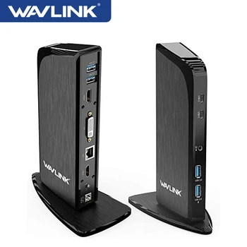 Док-станция Wavlink USB C с тройным дисплеем и поддержкой 4K HDMI DVI Gigabit RJ45 Мощностью 60 Вт Для Windows Mac OS X