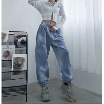Женская брючная одежда, брюки со шнуровкой, брюки Оверсайз, Женские Свободные Спортивные штаны в корейском стиле, Джоггеры, женская одежда