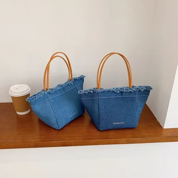 Женская модная маленькая квадратная сумка для путешествий на открытом воздухе, Новинка 2023, Повседневная женская джинсовая сумка-ведро, переносная холщовая сумка