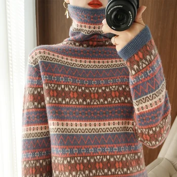 Женский шерстяной вязаный свитер, пуловер с цветочным вырезом, Зимние повседневные джемперы, Размер одежды XL