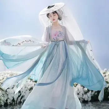 Женское платье Hanfu, Древнекитайское платье для танцев Hanfu, Женский костюм для Косплея на Хэллоуин, Праздничный наряд Hanfu, Градиентный Синий Розовый