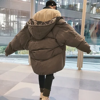 Зимняя куртка Мужская Парка с капюшоном Мужская Корейская Длинная куртка хлопчатобумажное пальто Мужская Ветровка Парки Оверсайз Теплые хлебные пальто снегоступы