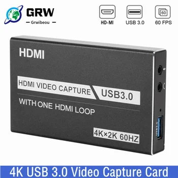 Карта видеозахвата Grwibeou 4K USB 3.0, совместимый с HDMI видеомагнитофон HD 1080P с частотой 60 кадров в секунду, Граббер для захвата игровых карт OBS в режиме реального времени