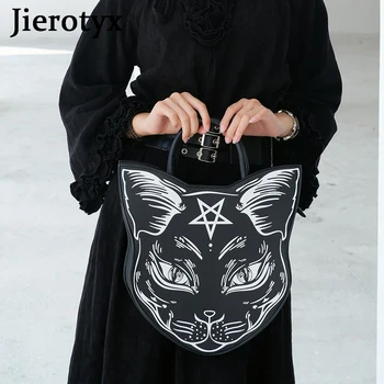 Кошельки и сумки JIEROTYX для Женщин в готическом стиле Панк, Пентакль, Кошка, Сумка на плечо для Девочек, Черный кошелек с верхней ручкой, Модные сумки