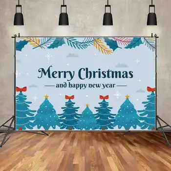 ЛУНА.QG фон, Веселый Рождественский баннер со снежной елкой, украшение для детской вечеринки, фон, бант, сосна, снежинка, небо, реквизит для фотосессии