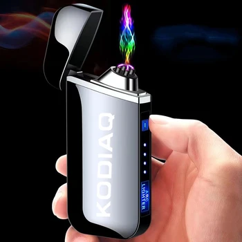 Металлическая беспламенная электрическая зажигалка со светодиодным дисплеем питания, сенсорная двухдуговая плазменная USB-зажигалка для автомобильных аксессуаров SKODA KODIAQ