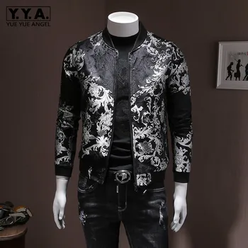 Модная мужская куртка-бомбер с цветочной вышивкой, повседневное приталенное уличное пальто со стоячим воротником, весенняя винтажная куртка, большие размеры 5XL