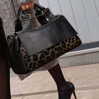 Модные Большие сумки-тоут из натуральной кожи С леопардовым рисунком, Дорожная сумка из мягкой воловьей кожи, Женские сумки выходного дня на длинном ремне