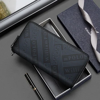 Мужской кожаный бумажник, длинная сумка для мобильного телефона на молнии, модный держатель для карт, многофункциональная сумка