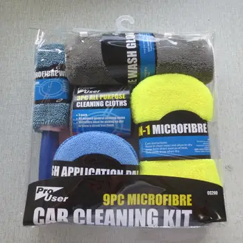 Набор для чистки автомойки из микрофибры 9 шт. Включает полотенца из микрофибры, аппликатор, губку для мытья, перчатку для мытья Колес, щетку