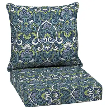 Набор подушек для глубокого сидения Arden Selections на открытом воздухе 24 x 24, сапфировый Аврора-синий Дамасский