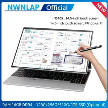 ноутбук N5105 офисный бизнес 14-дюймовый IPS сенсорный экран компьютерный планшет ноутбук 16G 512GB SSD RGB Клавиатура WINDOWS 11 TOUCH ID